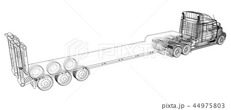 Low bed Truck Trailer. Wire-frame. EPS10 format. Vector rendering of 3d Low bed Truck Trailer. Wire-frame. EPS10 format. Vector rendering of 3d 44975803