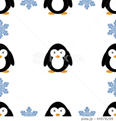 Seamless pattern with penguins and snowflakes.  44978299