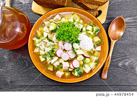 Okroshka in bowl on black board top 44978454