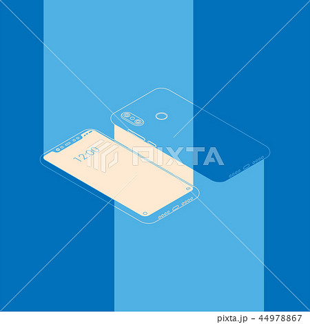 Realistic flat modern, two smart phone with color glow on light background. 44978867