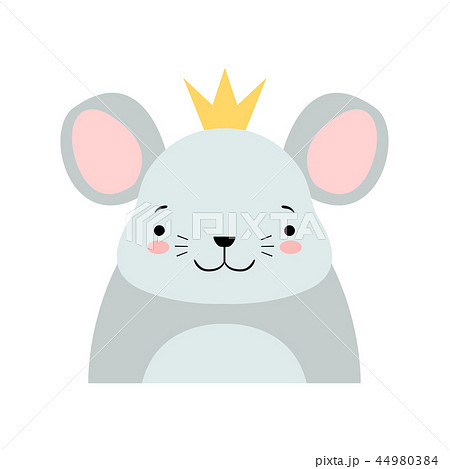Funny grey mouse in golden crown, cute cartoon animal character avatar vector Illustration on a Funny grey mouse in golden crown, cute cartoon animal character avatar vector Illustration on a 44980384