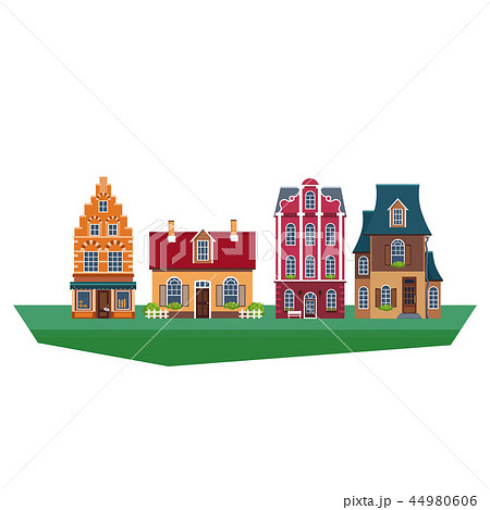 Old Traditional Eurpoean Vintage Houses Vector Illustration 44980606