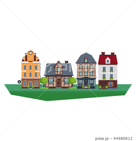 Old Vintage Country and City Houses Vector Illustration 44980612