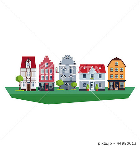 Old Traditional Eurpoean Vintage Houses Vector Illustration 44980613