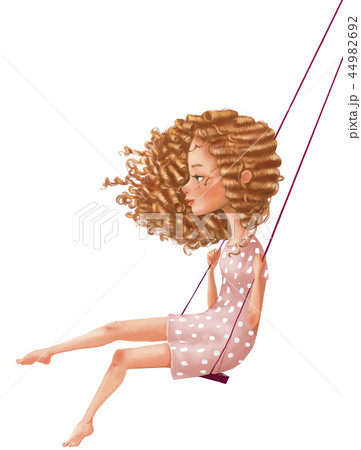 cute cartoon girl on swing 44982692
