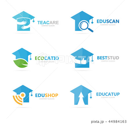 Set of graduate hat logo combination. School and college symbol or icon. Unique study and education 44984163