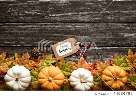 Top view of  Autumn maple leaves with Pumpkin 44984793