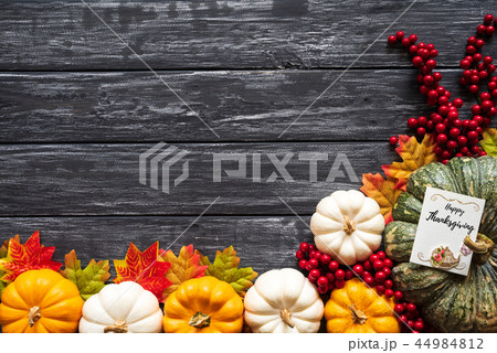 Top view of Autumn maple leaves with Pumpkin Top view of Autumn maple leaves with Pumpkin 44984812