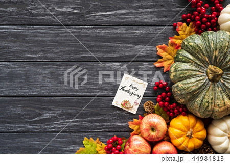 Top view of  Autumn maple leaves with Pumpkin 44984813