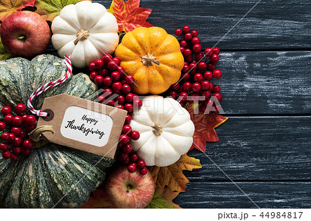 Top view of  Autumn maple leaves with Pumpkin 44984817