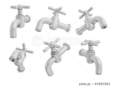 3d Rendering Of Many Metal Household Water Taps のイラスト素材