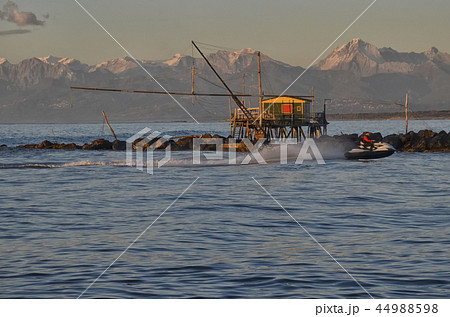 View of a modern Santa Claus driving a watercraft 44988598