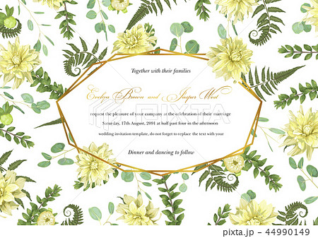 Vector polygonal gold frame with leaves 44990149