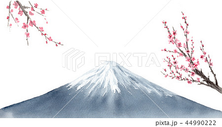 梅の花と富士山　水墨画　水彩画 44990222