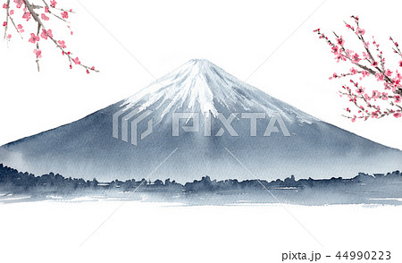 梅の花と富士山　水墨画　水彩画 44990223