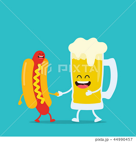 Funny beer with hot dog - Stock Illustration [44990457] - PIXTA