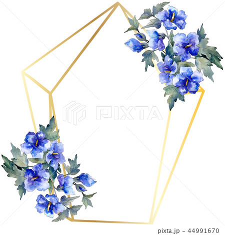 Watercolor blue bouquet of poppy flower. Floral botanical flower. Frame border ornament square. 44991670