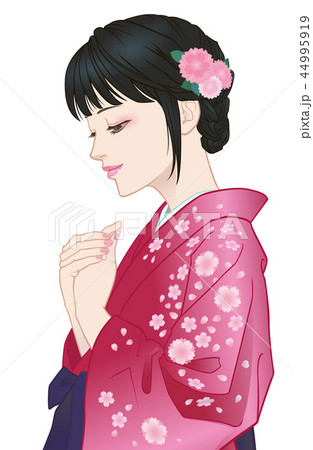 袴姿の女の子 恋心 赤のイラスト素材