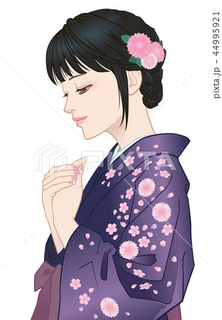 袴姿の女の子 恋心 紫のイラスト素材