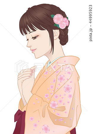 袴姿の女の子 恋心 オレンジのイラスト素材