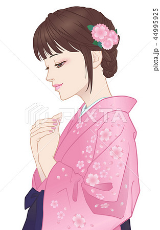 袴姿の女の子 恋心 ピンクのイラスト素材