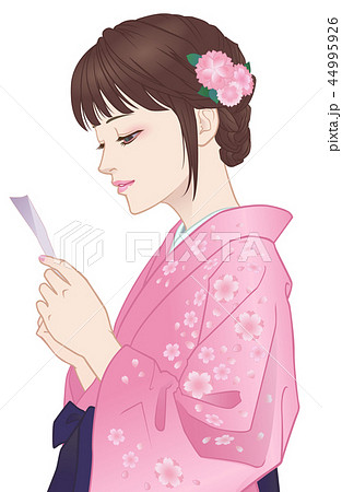 袴姿の女の子 恋みくじ ピンクのイラスト素材 44995926 Pixta