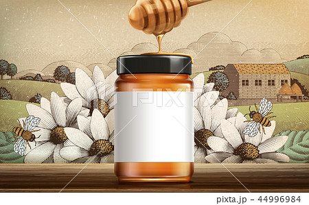 Retro style wildflower honey ads - Stock Illustration [44996984