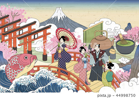 Ukiyo-e people enjoying tea 44998750