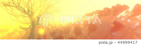 Mountain, fog, mist abstract meadow field full of strange vegetation in form of wine glasses and lit Mountain, fog, mist abstract meadow field full of strange vegetation in form of wine glasses and lit 44999417