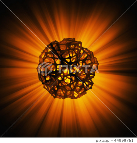 Abstract 3d rendering concept of high poly sphere with chaotic mesh grid cellular mulecular 44999761