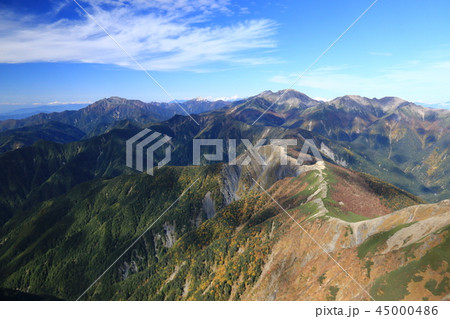 南アルプス塩見岳山頂から 南アルプス北部 仙丈ヶ岳 甲斐駒ヶ岳 白峰三山を望む 南アルプス塩見岳山頂から 南アルプス北部 仙丈ヶ岳 甲斐駒ヶ岳 白峰三山を望む 45000486