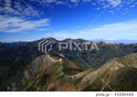 南アルプス塩見岳山頂から　南アルプス北部　仙丈ヶ岳　甲斐駒ヶ岳　白峰三山を望む 45000489