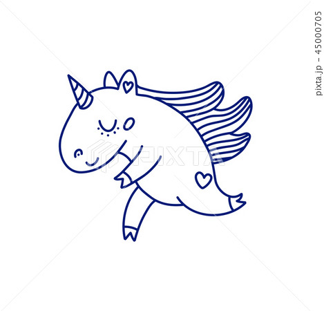 Blue linear unicorn on white background Blue linear unicorn on white background 45000705