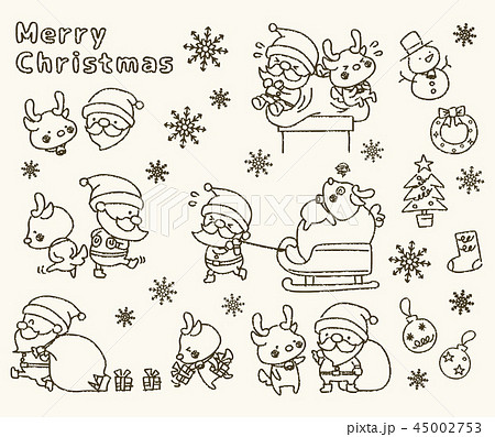 クリスマス 手書き風 セット(線画)のイラスト素材 [45002753] - PIXTA