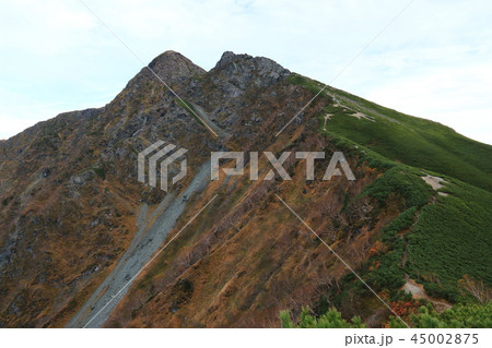 南アルプス塩見岳山頂への道 　塩見小屋から仰ぎ見る塩見岳山頂 45002875