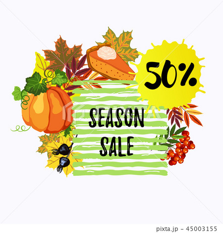 50% season sale banner with leaves pumpkin berries 50% season sale banner with leaves pumpkin berries 45003155