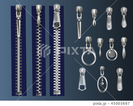 Zipper fasteners and pullers realistic vectors set 45003697