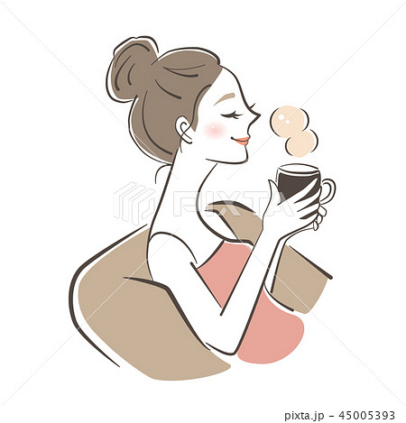 コーヒーを飲む女性のイラスト素材 45005393 Pixta