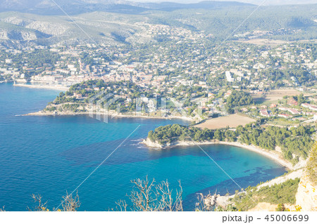 Cassis view from Cape Canaille top, France 45006699