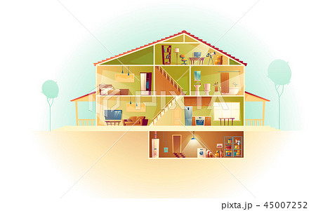 Vector cartoon house in cross section, background Vector cartoon house in cross section, background 45007252