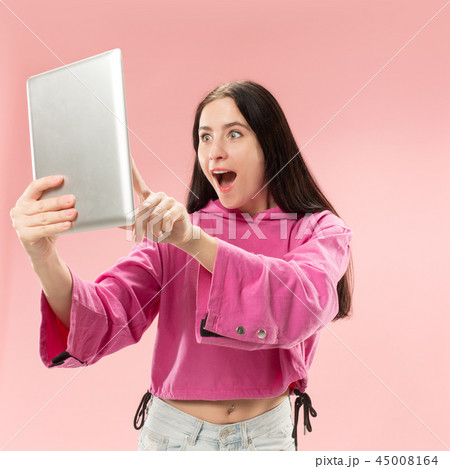 Businesswoman with laptop. Love to computer concept. 45008164