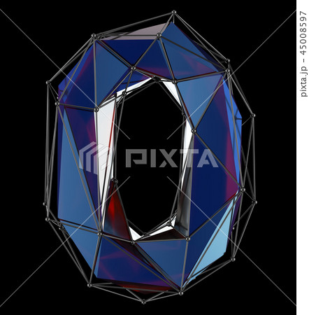 Low poly style number 0. Blue color isolated on black background. 3d Low poly style number 0. Blue color isolated on black background. 3d 45008597