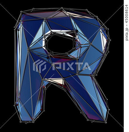 Capital latin letter R in low poly style blue color isolated on black background 45008614