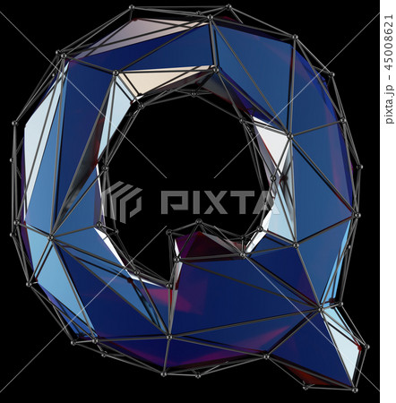 Capital latin letter Q in low poly style blue color isolated on black background Capital latin letter Q in low poly style blue color isolated on black background 45008621