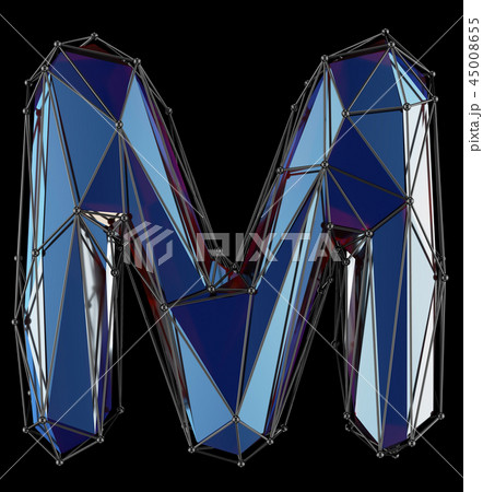 Capital latin letter M in low poly style blue color isolated on black background 45008655