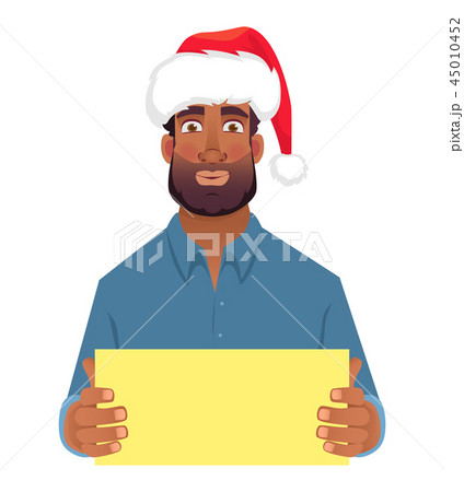 African man in hat holding blank card 45010452