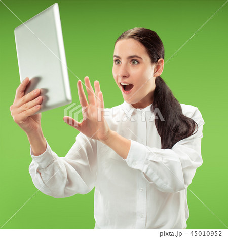 Businesswoman with laptop. Love to computer concept. 45010952