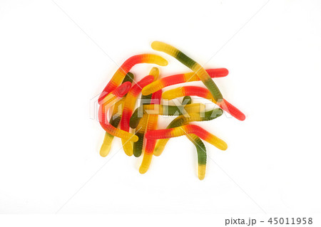 gummy jelly worm candy on a white background. gummy jelly worm candy on a white background. 45011958