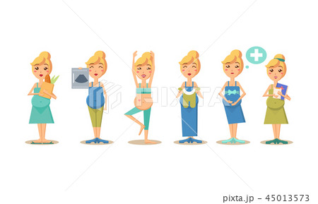 Pregnant women activity set, woman expecting a baby in different situations, maternal healthy care Pregnant women activity set, woman expecting a baby in different situations, maternal healthy care 45013573