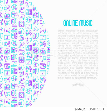 Online music concept with thin line icons 45015591